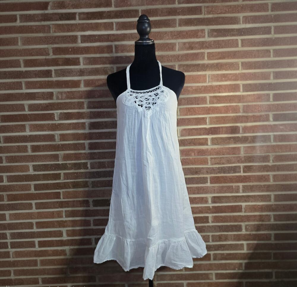 L.E.I. Kendall Woven Crochet Lace Halter Mini Dress White Size XS NWT Y2K Boho